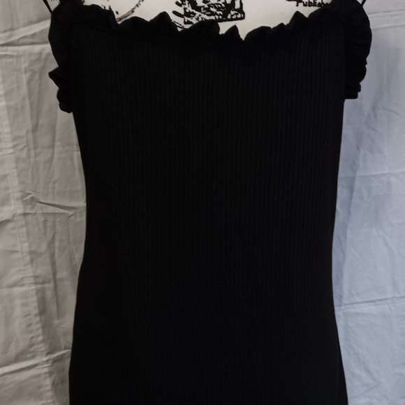 Womens black zippered corset casual top Gothic style sexy lace up ribbed top Xl - Picture 6 of 7